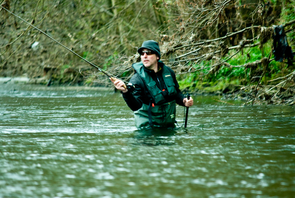 fly fisherman czech nymphing in a river