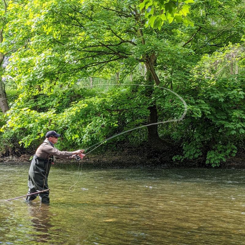 angler casting on a fly fishing lesson